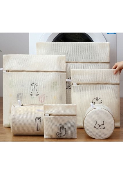 Bej Altı Parçalı Takım Stili Ev Net Cep Iç Çamaşırı Iç Çamaşırı Çamaşır Makinesi Koruma Torbaları Kalınlaşmış Polyester Sutyen Bakım Örgü Katlanır Çamaşır Torbası (Yurt Dışından)