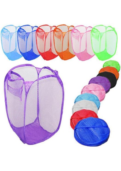 Gök Mavisi Tarzı Çamaşır Torbası Pop Up Mesh Yıkama Katlanabilir Çamaşır Sepeti Torbası Çöp Sepeti Depolama (Yurt Dışından)