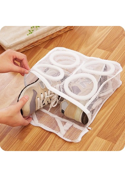 Beyaz Stil Ayakkabı Yıkama Torbası Çamaşır Torbası Kuru Ayakkabı Saklama Çantası Polyester Seyahat Ayakkabı Saklama Torbaları Iç Çorap Sutyen Örgü Çamaşır Torbaları (Yurt Dışından) fırsatları