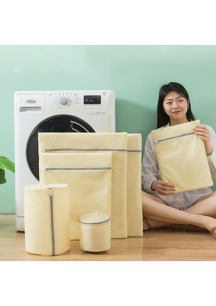 Sarı Stil L Beden Düz Renk Fermuar Örgü Çamaşır Torbası Polyester Katlanabilir Ince Net Çamaşır Sepeti Sütyen Çorap Kirli Giysiler Çamaşır Makinesi Çantası (Yurt Dışından)