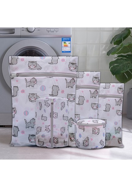 L 50X60CM Stili Sevimli Kedi Desen Giyim Yıkama Torbası Kalınlaşmak Makine Yıkama Örgü Çanta Çamaşır Torbası Iç Çamaşırı Kılıfı Giysi Koruma Ağı Lot (Yurt Dışından)