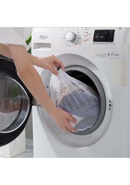 Kalın Ağ 60-80CM Tarzı Çamaşır Makinesi Kirli Çamaşır Torbası Yumuşak ve Sert Giysiler Yıkama Torbaları Ev Tipi Polyester Örgü Çamaşır Sepeti Ipli Çamaşır Torbası (Yurt Dışından)