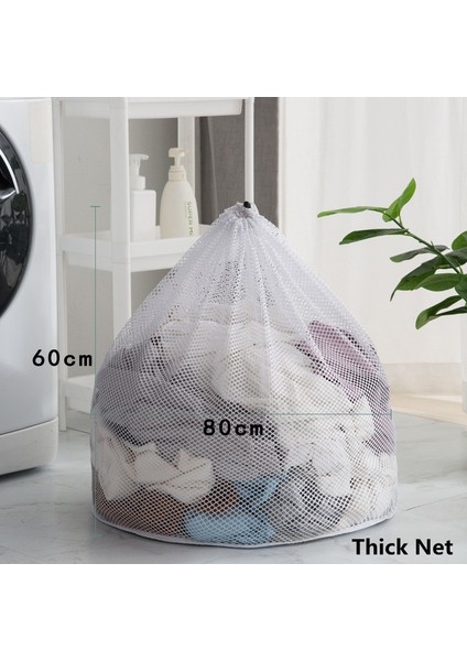Kalın Ağ 60-80CM Tarzı Çamaşır Makinesi Kirli Çamaşır Torbası Yumuşak ve Sert Giysiler Yıkama Torbaları Ev Tipi Polyester Örgü Çamaşır Sepeti Ipli Çamaşır Torbası (Yurt Dışından)