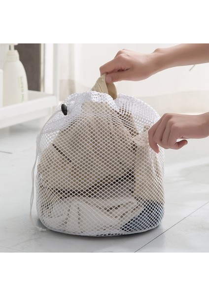 Kalın Ağ 60-80CM Tarzı Çamaşır Makinesi Kirli Çamaşır Torbası Yumuşak ve Sert Giysiler Yıkama Torbaları Ev Tipi Polyester Örgü Çamaşır Sepeti Ipli Çamaşır Torbası (Yurt Dışından)