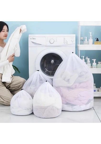 Kalın Ağ 60-80CM Tarzı Çamaşır Makinesi Kirli Çamaşır Torbası Yumuşak ve Sert Giysiler Yıkama Torbaları Ev Tipi Polyester Örgü Çamaşır Sepeti Ipli Çamaşır Torbası (Yurt Dışından)