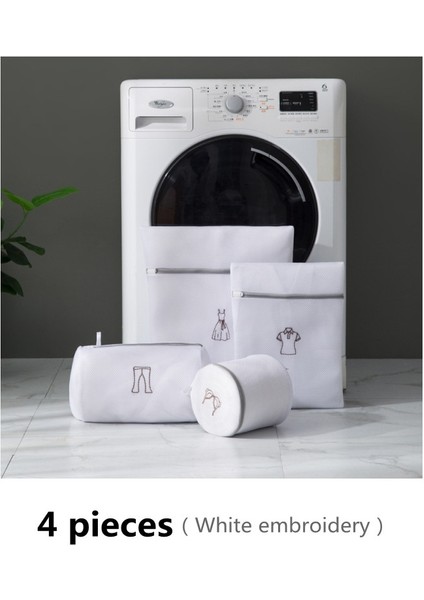 Beyaz 4 Parça Set Stili 1 Takım Nakış Çamaşır Torbası Yıkama Sutyen Iç Çamaşırı Yıkama Torbaları Polyester Örgü Çamaşır Sepeti Ev Katlanabilir Yıkama Kitleri (Yurt Dışından)
