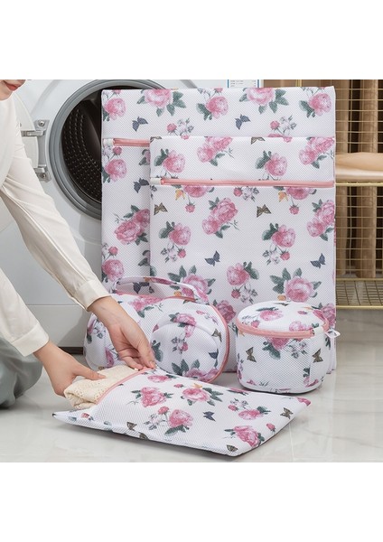 M 40-50CM Stili Yeni Gül Baskı Çamaşır Torbası Iç Çamaşırı Sutyen Yıkama Torbaları Iç Çamaşırı Korumak Çamaşır Kılıfı Seyahat Taşınabilir Çamaşır Organizatör Çantası (Yurt Dışından)
