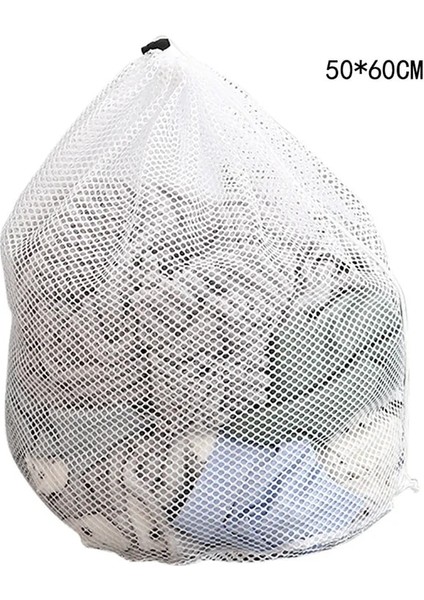 50X60CM Tarzı Ince Ağ 4 Boyutlu Büyük Çamaşır Torbası Dayanıklı Ince Örgü Çamaşır Torbası Hassas Giysiler Için Kilitlenebilir Ipli Iç Çamaşırı Çorap Sütyen (Yurt Dışından)
