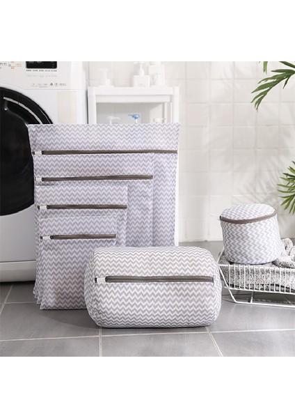 Silindir 22-33CM Tarzı Ev Çamaşır Makinesi Çamaşır Torbaları Polyester Seyahat Organizatör Kılıfı Kirli Giysiler Yıkama Torbası Iç Çamaşır Çamaşır Torbası Gri Dalgalanma (Yurt Dışından)