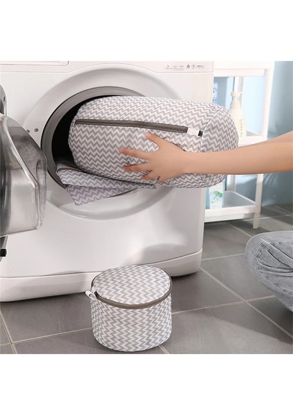 Silindir 22-33CM Tarzı Ev Çamaşır Makinesi Çamaşır Torbaları Polyester Seyahat Organizatör Kılıfı Kirli Giysiler Yıkama Torbası Iç Çamaşır Çamaşır Torbası Gri Dalgalanma (Yurt Dışından)