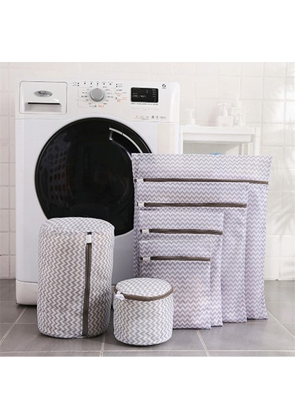 Silindir 22-33CM Tarzı Ev Çamaşır Makinesi Çamaşır Torbaları Polyester Seyahat Organizatör Kılıfı Kirli Giysiler Yıkama Torbası Iç Çamaşır Çamaşır Torbası Gri Dalgalanma (Yurt Dışından)