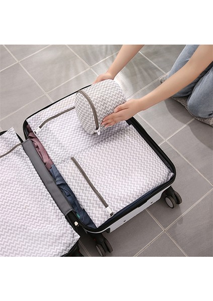 Silindir 22-33CM Tarzı Ev Çamaşır Makinesi Çamaşır Torbaları Polyester Seyahat Organizatör Kılıfı Kirli Giysiler Yıkama Torbası Iç Çamaşır Çamaşır Torbası Gri Dalgalanma (Yurt Dışından)