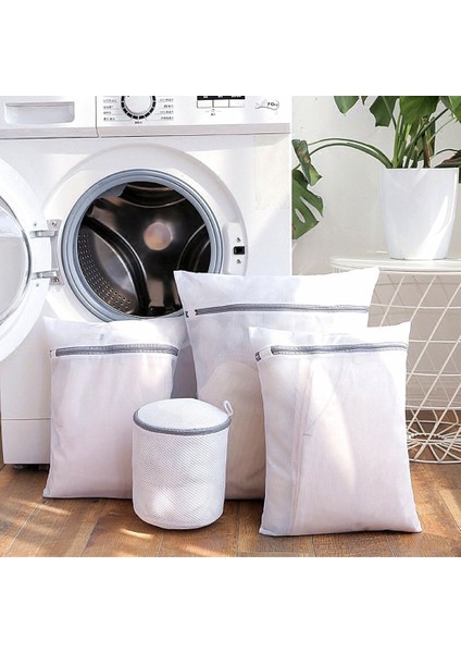 Pembe 28X24.5X8 Stili Gri Fermuar Örgü Çamaşır Torbası Ev Çamaşır Makinesi Çantası Çamaşırhane Iç Çamaşırı Sutyen Çorap Kirli Giysiler Çamaşır Sepeti Organizatör (Yurt Dışından)