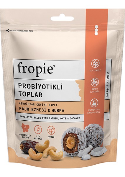 Hindistan Cevizi Kaplı, Kaju Ezmesi & Hurmalı Probiyotik Topları - 80 g