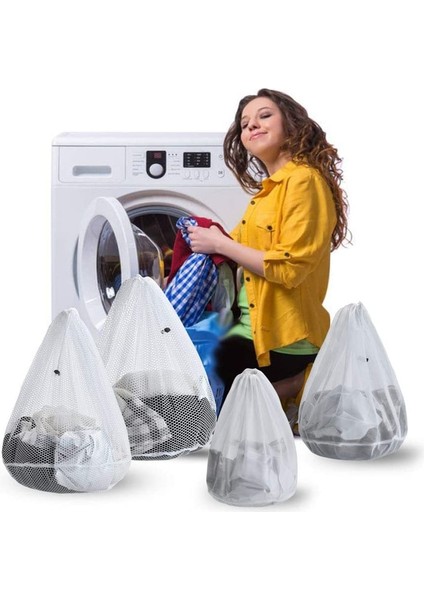 30X40CM Tarzı Ince Ağ 4 Boyutlu Büyük Çamaşır Torbası Dayanıklı Ince Örgü Çamaşır Torbası Hassas Giysiler Için Kilitlenebilir Ipli Iç Çamaşırı Çorap Sütyen (Yurt Dışından)