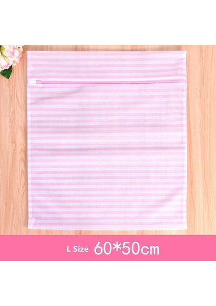 Xl 50-60CM Stili Pembe Şerit Polyester Çamaşır Torbası Iç Çamaşırı Sutyen Çorap Çamaşır Torbası Narin Elbise Koruyucu Giysi Yıkama Kiti Kirli Çamaşır Torbası (Yurt Dışından)