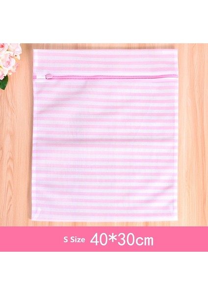 Xl 50-60CM Stili Pembe Şerit Polyester Çamaşır Torbası Iç Çamaşırı Sutyen Çorap Çamaşır Torbası Narin Elbise Koruyucu Giysi Yıkama Kiti Kirli Çamaşır Torbası (Yurt Dışından)