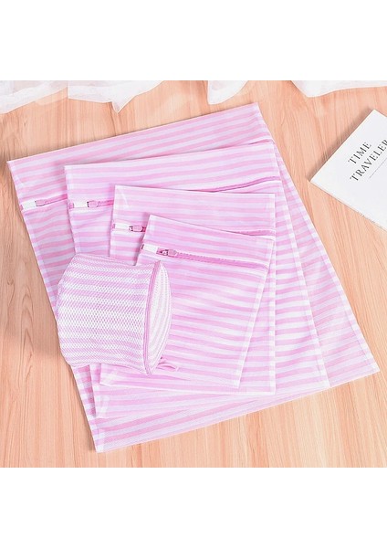 Xl 50-60CM Stili Pembe Şerit Polyester Çamaşır Torbası Iç Çamaşırı Sutyen Çorap Çamaşır Torbası Narin Elbise Koruyucu Giysi Yıkama Kiti Kirli Çamaşır Torbası (Yurt Dışından)