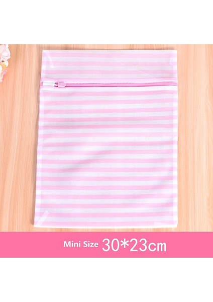Xl 50-60CM Stili Pembe Şerit Polyester Çamaşır Torbası Iç Çamaşırı Sutyen Çorap Çamaşır Torbası Narin Elbise Koruyucu Giysi Yıkama Kiti Kirli Çamaşır Torbası (Yurt Dışından)