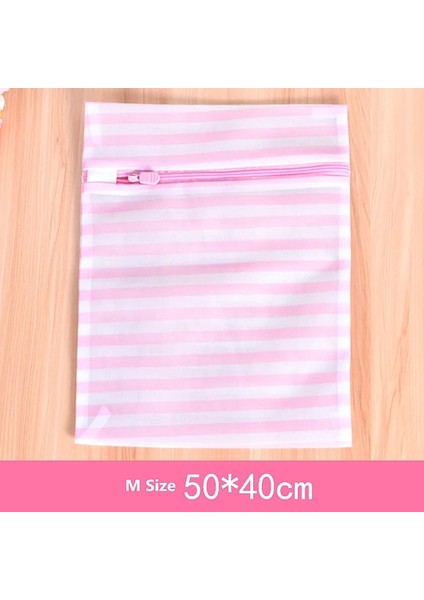 Xl 50-60CM Stili Pembe Şerit Polyester Çamaşır Torbası Iç Çamaşırı Sutyen Çorap Çamaşır Torbası Narin Elbise Koruyucu Giysi Yıkama Kiti Kirli Çamaşır Torbası (Yurt Dışından)