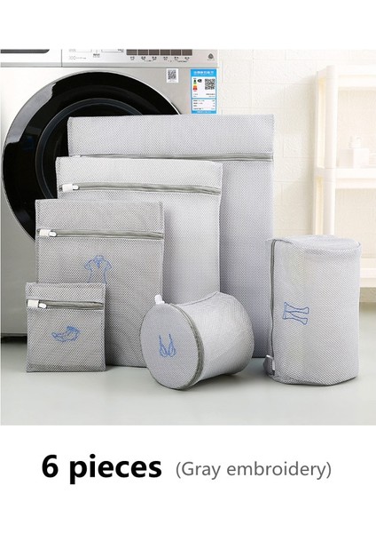 Gri 6 Parça Set Stili 1 Takım Nakış Çamaşır Torbası Yıkama Sutyen Iç Çamaşırı Yıkama Torbaları Polyester Örgü Çamaşır Sepeti Ev Katlanabilir Yıkama Kitleri (Yurt Dışından)