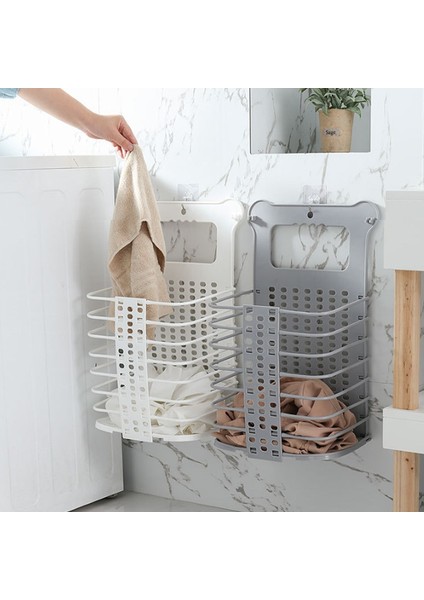 Gri Büyük Stil Yeni Katlanır Ev Çamaşır Sepet Sepet Raf Duvara Monte Kirli Giysiler Depolama Organizatör Plast Raf Tutucu (Yurt Dışından) fiyatları