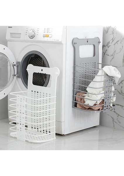 Gri Büyük Stil Yeni Katlanır Ev Çamaşır Sepet Sepet Raf Duvara Monte Kirli Giysiler Depolama Organizatör Plast Raf Tutucu (Yurt Dışından) modelleri