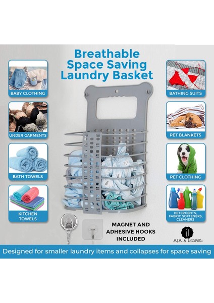 Gri Büyük Stil Yeni Katlanır Ev Çamaşır Sepet Sepet Raf Duvara Monte Kirli Giysiler Depolama Organizatör Plast Raf Tutucu (Yurt Dışından) fırsatları