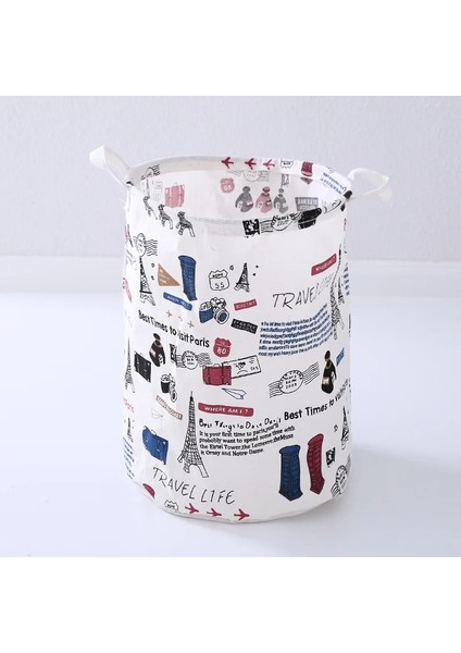 A-17 Tarzı Pamuk Keten Kirli Çamaşır Sepeti Katlanabilir Yuvarlak Su Geçirmez Organizatör Kova Giyim Çocuk Oyuncağı Büyük Kapasiteli Depolama Ev (Yurt Dışından)