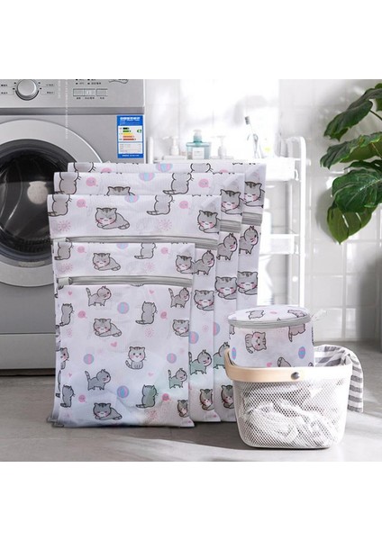 L 50-60CM Stili Ev Polyester Kedi Baskı Çamaşır Torbası Yıkama Iç Çamaşırı Koruma Ağı Modern Sütyen Çantaları (Yurt Dışından)