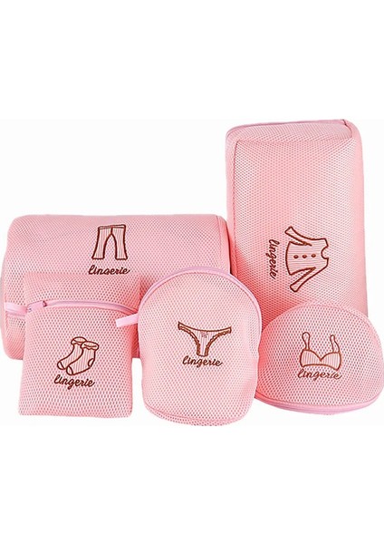 Külot Tarzı Nakış Pembe Iç Çamaşırı Çamaşır Torbası Fermuarlı Örgü Net Çorap Çamaşır Torbası Katlanabilir Seyahat Taşınabilir (Yurt Dışından)