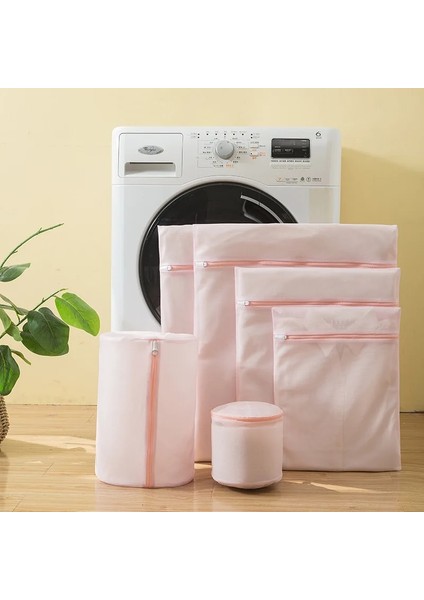 Pembe Stil Xxl Düz Renk Fermuar Örgü Çamaşır Torbası Polyester Katlanabilir Ince Net Çamaşır Sepeti Sütyen Çorap Kirli Giysiler Çamaşır Makinesi Çantası (Yurt Dışından) fiyatları