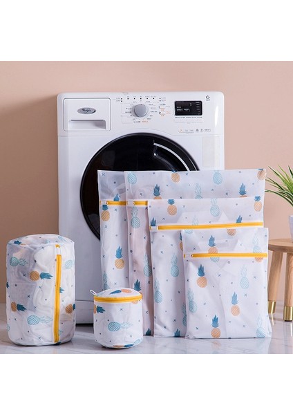 M 40-50CM Stili Ananas Baskı Fermuarlı Örgü Çamaşır Torbası Polyester Çamaşır Net Çanta Iç Çamaşırı Çorap Çamaşır Makinesi Kılıfı Giysi Sutyen Çantaları (Yurt Dışından)