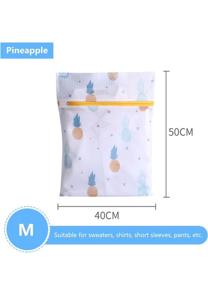 M 40-50CM Stili Ananas Baskı Fermuarlı Örgü Çamaşır Torbası Polyester Çamaşır Net Çanta Iç Çamaşırı Çorap Çamaşır Makinesi Kılıfı Giysi Sutyen Çantaları (Yurt Dışından)