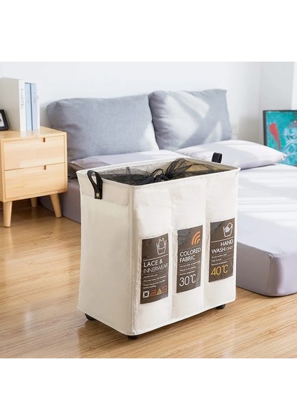 WD3-109B Stili Ev Eşyaları 3 Çanta Çamaşır Sepeti Tekerlekli Çıkarılabilir Depolama Düzenleyici Kirli Giysi Sepeti Cesto Ropa Sucia (Yurt Dışından)