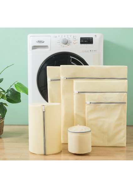 Sarı Stil Xxl Düz Renk Fermuar Örgü Çamaşır Torbası Polyester Katlanabilir Ince Net Çamaşır Sepeti Sütyen Çorap Kirli Giysiler Çamaşır Makinesi Çantası (Yurt Dışından)