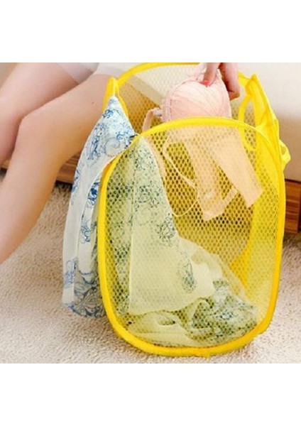 Sarı Stil Çamaşır Torbası Pop Up Mesh Yıkama Katlanabilir Çamaşır Sepeti Torbası Çöp Sepeti Depolama (Yurt Dışından)