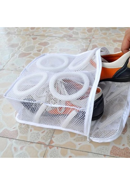 Beyaz Stil Ayakkabı Çamaşır Örgü Yıkama Torbası Taşınabilir Polyester Fermuar Kuru Ayakkabı Asılı Çanta Depolama Organizatör Yüksek (Yurt Dışından) modelleri