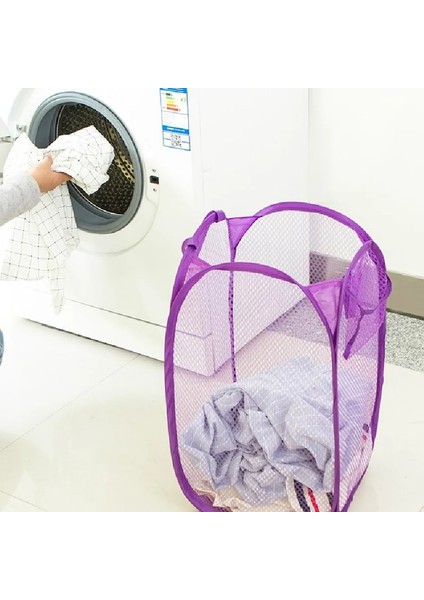 Mor Tarzı Çift Kulplu Tasarım Katlanabilir Çamaşır Sepeti, Aile Üniversite Yurdu Için Kolay Açılır Örgü Çamaşır Sepeti (Yurt Dışından) fiyatları