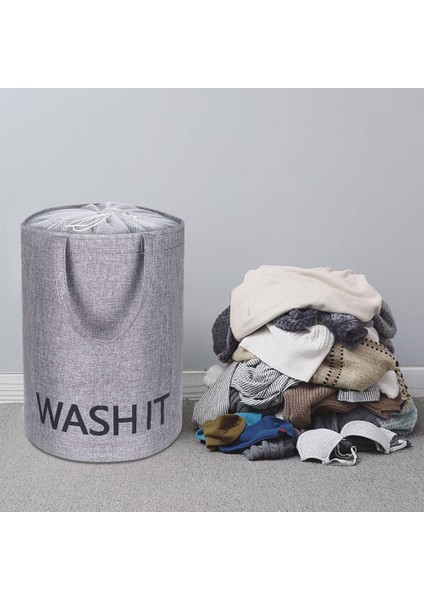 Gri Tarzı 35CMX50CM Keten Ev Kirli Çamaşır Sepeti Kapaklı Katlanır Giyim Saklama Kovası Giysi Oyuncaklar Organizatör Kolu Çamaşır Sepeti (Yurt Dışından) fırsatları