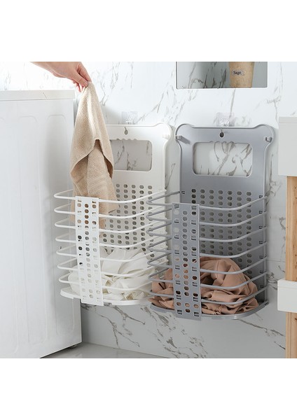 Gri S Stili Yükseltilmiş Plastik Kirli Çamaşır Sepeti Katlanabilir Ev Kirli Sepet 2 Sondaj Kancasız Sağlam Sap (Yurt Dışından)