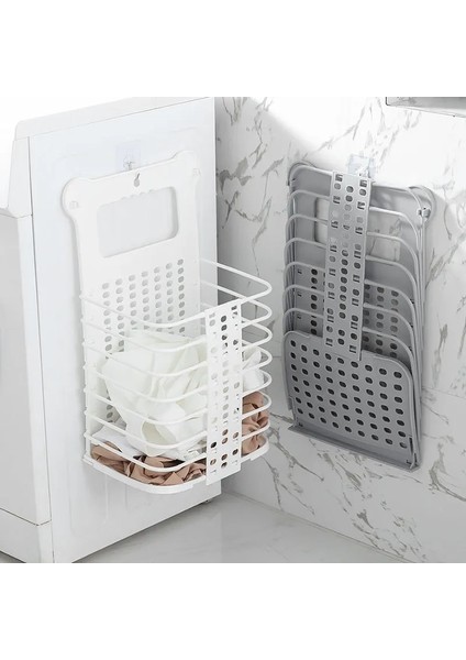 Gri S Stili Yükseltilmiş Plastik Kirli Çamaşır Sepeti Katlanabilir Ev Kirli Sepet 2 Sondaj Kancasız Sağlam Sap (Yurt Dışından)
