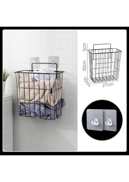 Siyah Stil Demir Çamaşır Sepeti Duvara Monte Banyo Kirli Giysiler Saklama Sepeti Sepet Mutfak Asılı Sepet Sebze Meyve Kabı (Yurt Dışından)