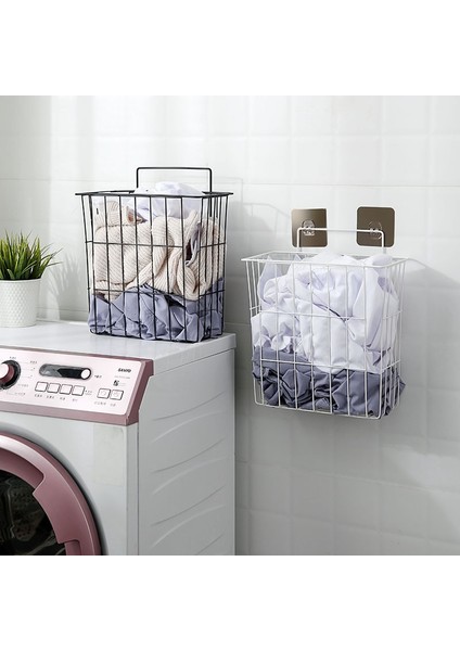 Siyah Stil Demir Çamaşır Sepeti Duvara Monte Banyo Kirli Giysiler Saklama Sepeti Sepet Mutfak Asılı Sepet Sebze Meyve Kabı (Yurt Dışından) fiyatları