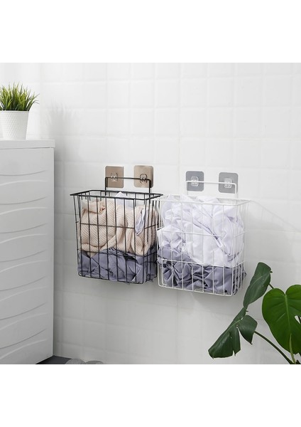 Siyah Stil Demir Çamaşır Sepeti Duvara Monte Banyo Kirli Giysiler Saklama Sepeti Sepet Mutfak Asılı Sepet Sebze Meyve Kabı (Yurt Dışından) modelleri