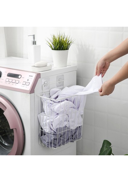 Siyah Stil Demir Çamaşır Sepeti Duvara Monte Banyo Kirli Giysiler Saklama Sepeti Sepet Mutfak Asılı Sepet Sebze Meyve Kabı (Yurt Dışından) fırsatları