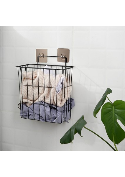 Siyah Stil Demir Çamaşır Sepeti Duvara Monte Banyo Kirli Giysiler Saklama Sepeti Sepet Mutfak Asılı Sepet Sebze Meyve Kabı (Yurt Dışından) indirimleri
