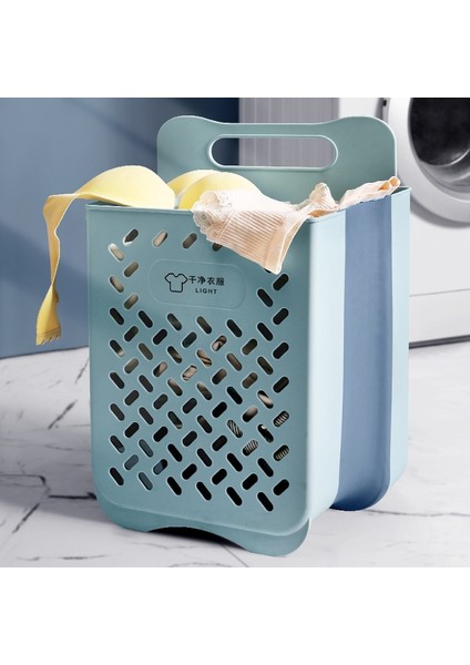 Koyu Mavi Tarzı Büyük Taşınabilir Banyo Katlanır Kirli Giysiler Depolama Sepeti Ev Duvar Asılı Yumruksuz Çamaşır Sepeti Giysi Kovası Koymak (Yurt Dışından)