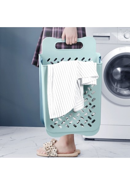 Koyu Mavi Tarzı Büyük Taşınabilir Banyo Katlanır Kirli Giysiler Depolama Sepeti Ev Duvar Asılı Yumruksuz Çamaşır Sepeti Giysi Kovası Koymak (Yurt Dışından)