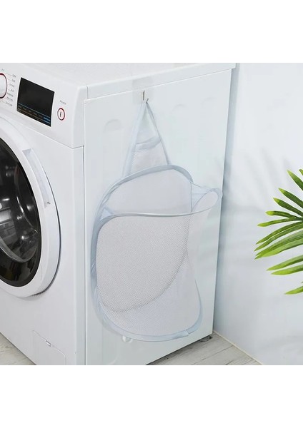 Gri Tarzı Duvar Asılı Örgü Çamaşır Sepeti Büyük Kapasiteli Kirli Giysiler Sepet Katlanabilir Çamaşır Torbası Çok Fonksiyonlu Taşınabilir Depolama Sepetleri (Yurt Dışından)